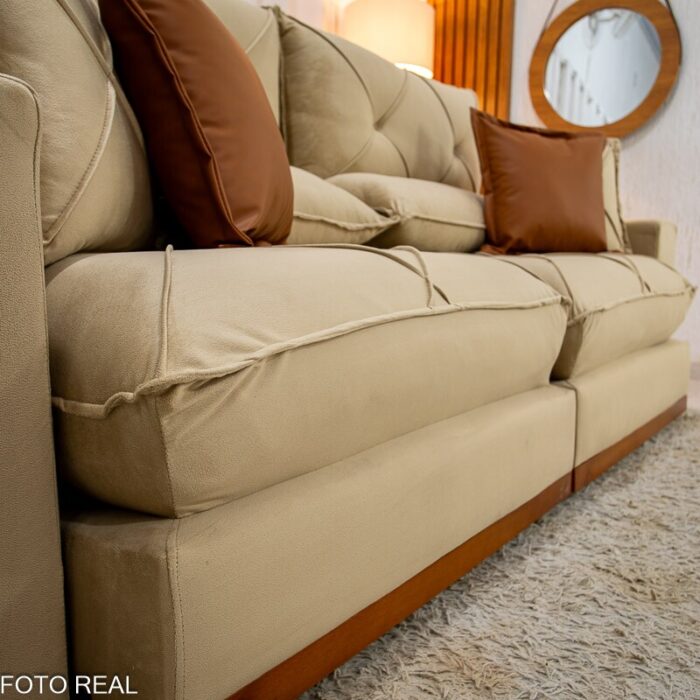 Sofá Retrátil Reclinável Gran Bello 2.50m Veludo Bege 01 - D33 e Molas Ensacadas Pocket - Imagem 6