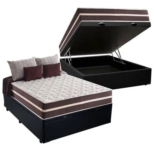 Colchão Casal Classic Superlastic D26 + Base Box Baú Corino Preto – ANJOS + ALTO NÍVEL CAMAS E COLCHÕES