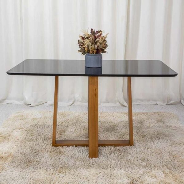 Base Mesa Pedro 6 lugares Vidro Preto 160x80 Madeira Maciça Art Assento - Entregue Montada
