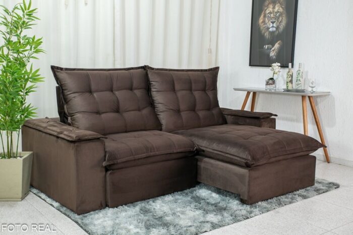 Sofá Retrátil Reclinável Atenas 2.10m Veludo Marrom 815 - D33 e Molas Ensacadas - Imagem 2