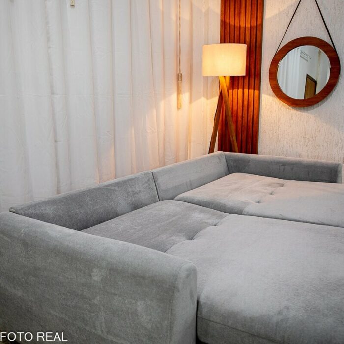 Sofá Retrátil e Cama Amaranto 2.30m Veludo Plush Prata - Sem Caixa - Imagem 12