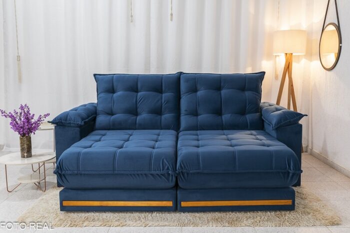 Sofá Retrátil Reclinável Barcelona 2.30m Veludo Azul 325 - D33 e Molas Ensacadas - Imagem 4