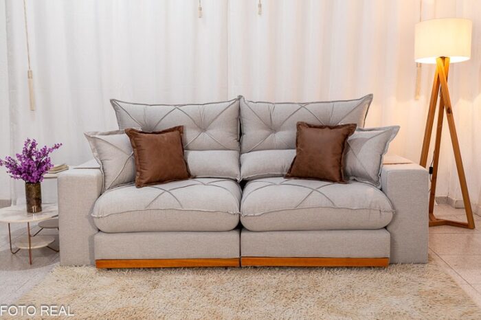 Sofá Retrátil Reclinável Gran Bello 2.50m Linho Cinza - D33 e Molas Ensacadas - Imagem 5