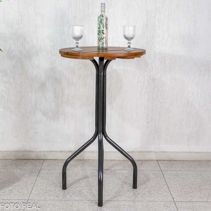 Mesa de Varanda Alta Goiás Tampo de Madeira Redonda + 2 Banquetas Panamá Marrom/Carvalho - Tubulares Teixeira - Imagem 3
