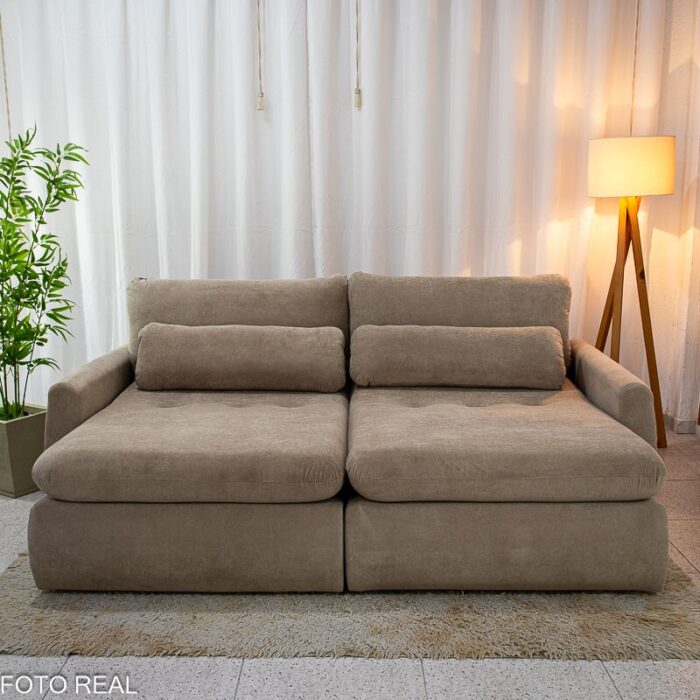 Sofá Retrátil e Cama Amaranto 2.30m Veludo Plush Bege - Sem Caixa - Imagem 6