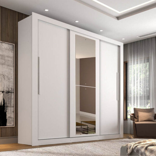 Guarda-Roupa Casal 3 Portas New Panamá c/Espelho Tóquio Branco Larg. 1.85m Sallêto