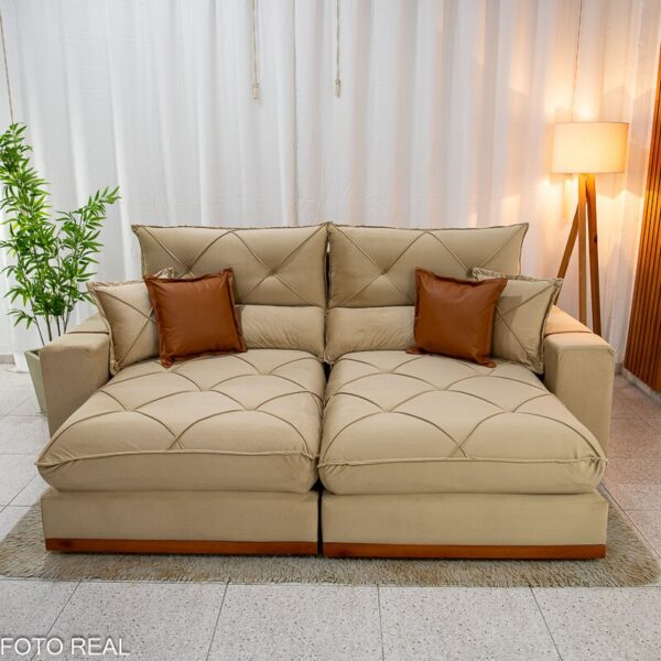 Sofá Retrátil Reclinável Gran Bello 2.50m Veludo Bege 01 - D33 e Molas Ensacadas Pocket