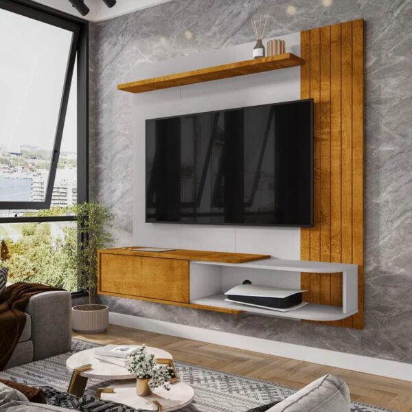 Painel Paraty Nature/Off C/Detalhe Frisado Para TV até 55 Polegadas Larg. 1.37m - Bechara
