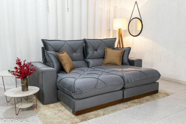 Sofá Retrátil Reclinável Gran Bello 2.30m Veludo Cinza 20 - D33 e Molas Ensacadas Pocket