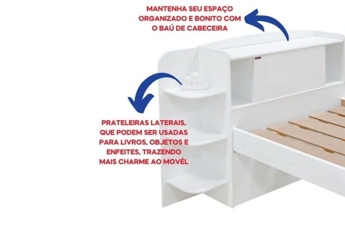 Cama Solteiro Milênio Branca Cabeceira C/ Baú - D Doro - Imagem 5