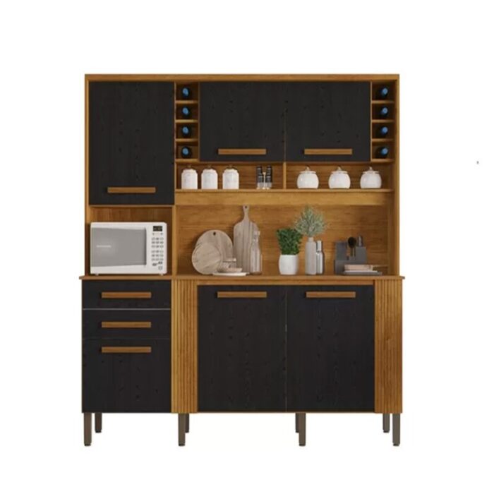 Armário Cozinha Cinamomo/Preto Catar 6 Portas 2 Gavetas Larg. 2.00m - Sallêto - Imagem 4