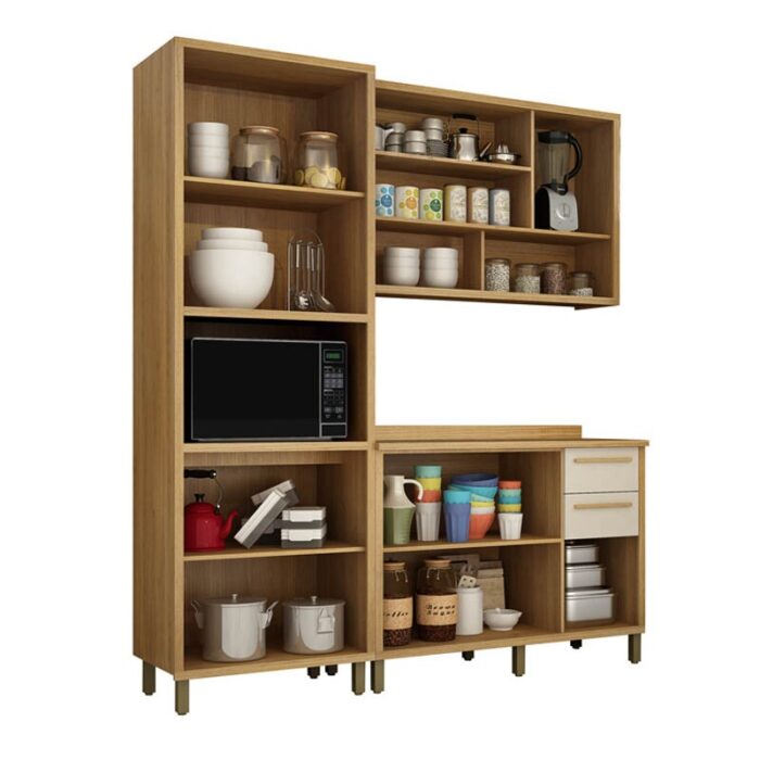 Cozinha Torino 3 Peças Paneleiro + Balcão + Aéreo Cinamomo/Off - Valdemoveis - Imagem 2