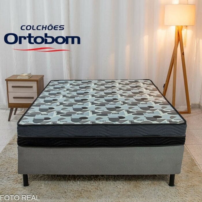 Box Casal Sued Cinza Nosso Sonho + Colchão Casal Ortopédico EPS Iso Dupla Face D-33 138x188x57 - Ortobom - Imagem 2
