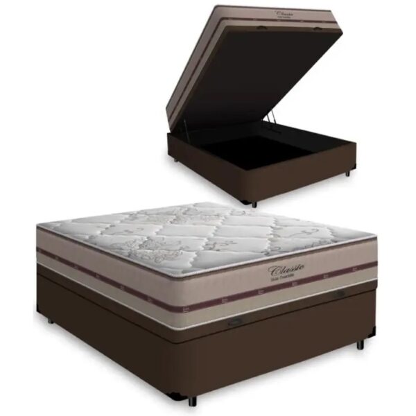 Colchão Casal Classic Ensacadas AG D70 Bege + Base Baú Biostar Marrom - ANJOS + BIOSTAR