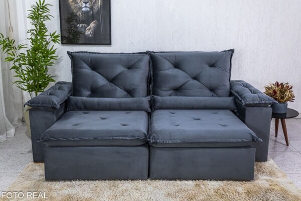 Sofá Retrátil Reclinável Roma 2.00m Veludo Cinza 20  - D28 Soft