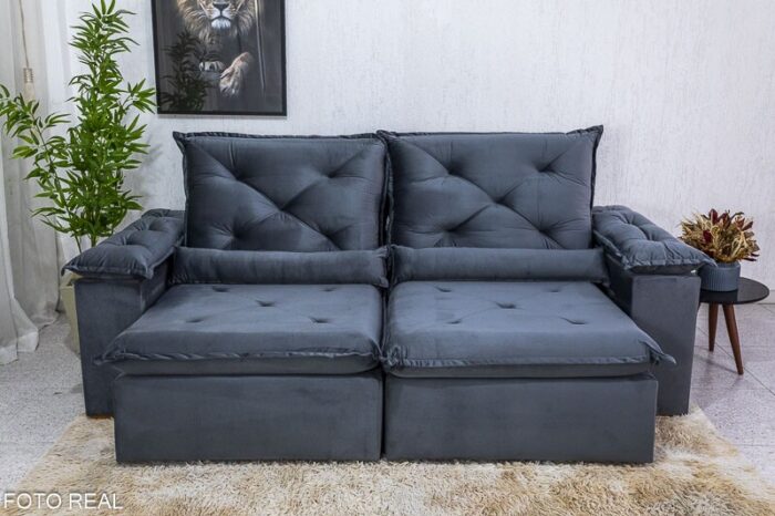 Sofá Retrátil Reclinável Roma 2.00m Veludo Cinza 20  - D28 Soft