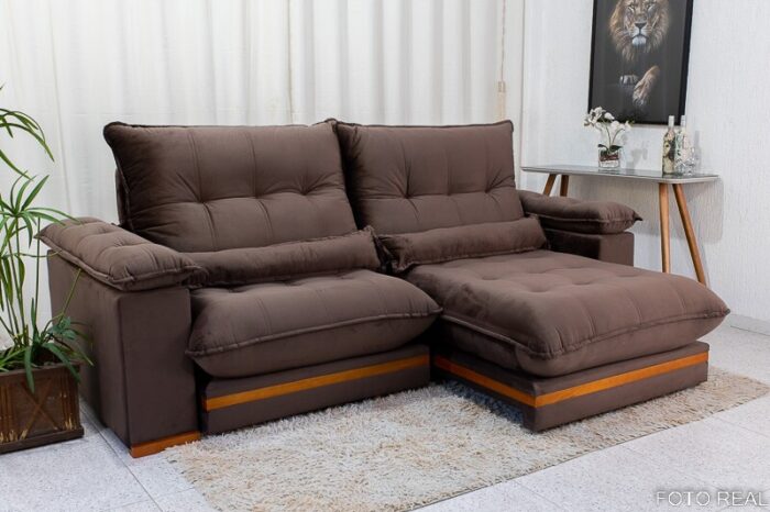 Sofá Retrátil Reclinável Ibis 2.30m Veludo Marrom 815 - D33 e Molas Ensacadas - Imagem 2