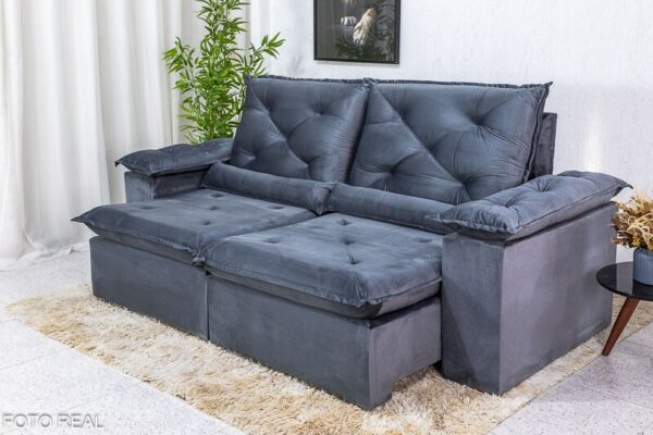 Sofá Retrátil Reclinável Roma 2.30m Veludo Cinza 20 - D28 Soft