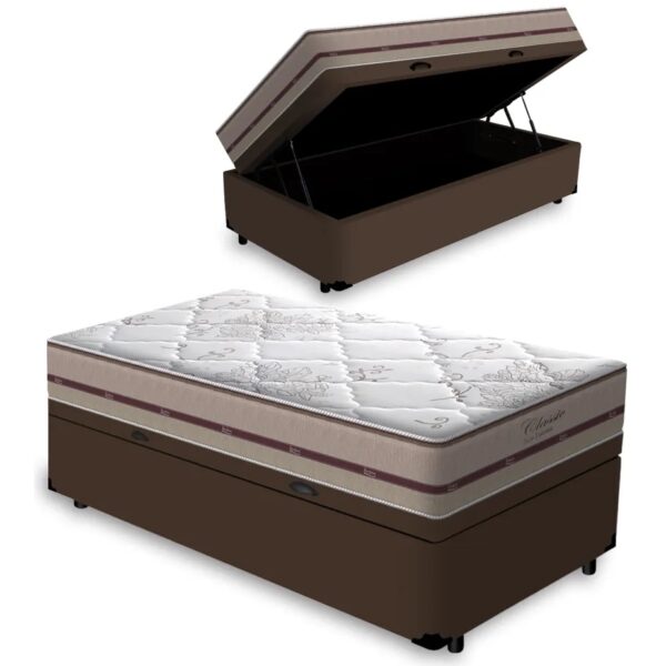 Colchão Solteiro Classic Ensacadas AG D70 + Base Box Baú Corino Marrom – ANJOS + ALTO NÍVEL CAMAS E COLCHÕES
