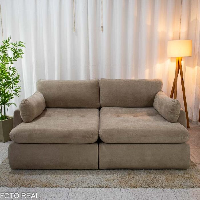 Sofá Retrátil e Cama Amaranto 2.30m Veludo Plush Bege - Sem Caixa - Imagem 5