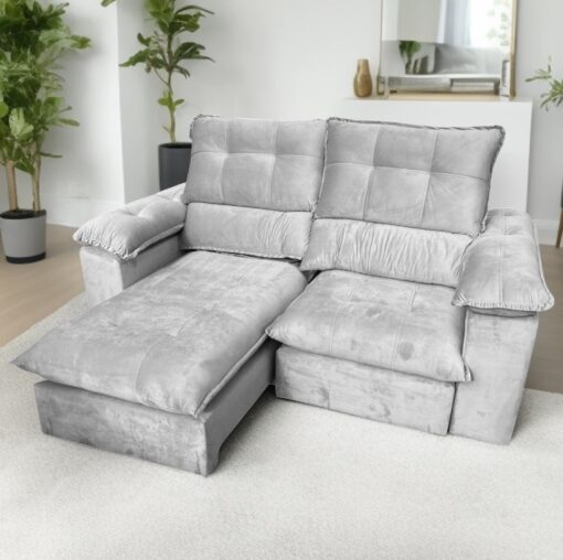 Sofá Retrátil e Reclinável Suíça 2,10 m Prata – LEO DECOR