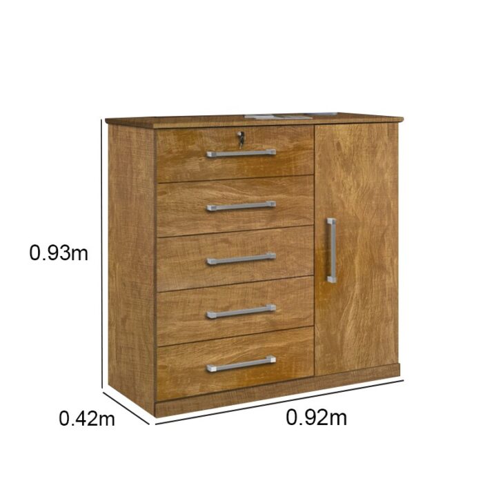 Cômoda Vane 012 Cinamomo 5 Gavetas 1 Porta Larg. 0.92m - JL Móveis - Imagem 3