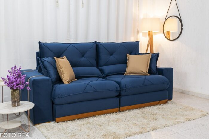 Sofá Retrátil Reclinável Gran Bello 2.50m Veludo Azul 03 - D33 e Molas Ensacadas Pocket - Imagem 4