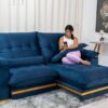 Sofá Retrátil Reclinável Ibis 2.50m Veludo Azul 800 - D33 e Molas Ensacadas