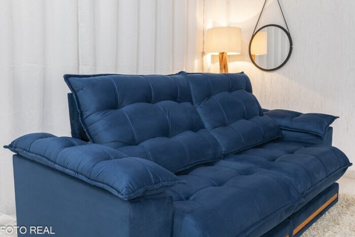 Sofá Retrátil Reclinável Barcelona 2.30m Veludo Azul 325 - D33 e Molas Ensacadas - Imagem 6
