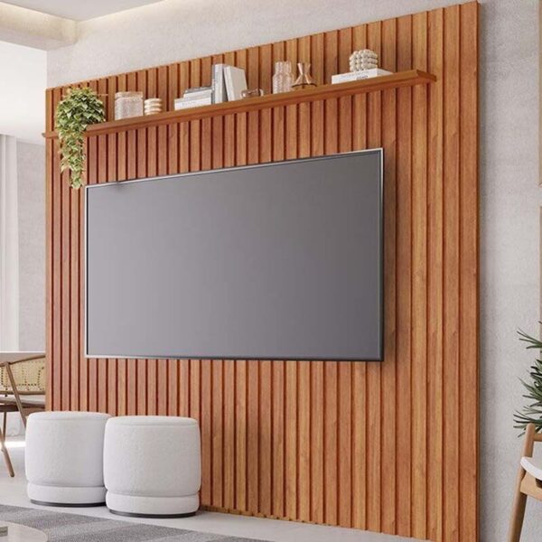 Painel Maragogi Cinamomo Ripado 100% MDF TV até 80 Polegadas Larg. 2.30m - Permóbili