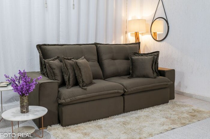 Sofá Retrátil Reclinável Ferrara 2.50m Veludo Marrom - D33 e Molas Ensacadas - Imagem 3