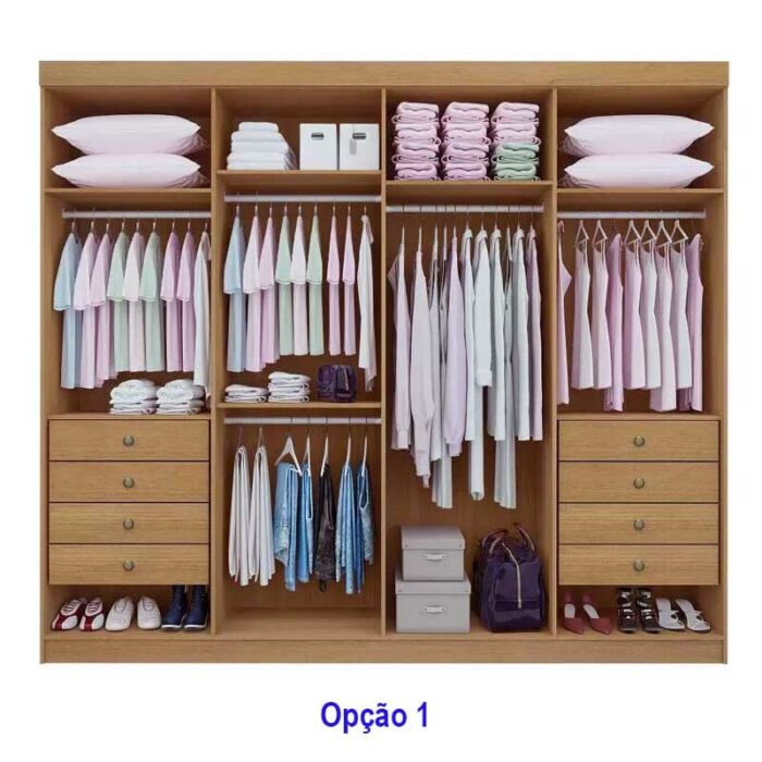 Roupeiro Casal Daymond Cinamomo/Off 8 Portas 8 Gavetas Detalhe Ripado 100% MDF Larg. 2.75m - D' Doro - Imagem 2