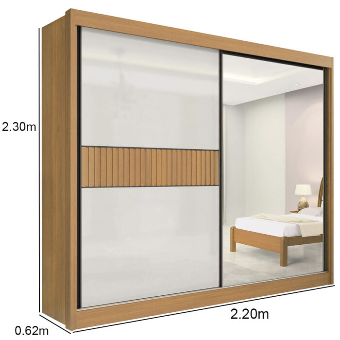 Guarda-Roupa Casal 2 Portas Titanium Ripado MDF Cinamomo/Off White Larg. 2.20m D Doro - Imagem 4