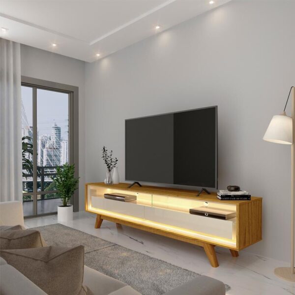 Rack Requinte Naturale/Off C/ Led 100% MDF TV até 65 Polegadas Larg. 1.72m - Gelius