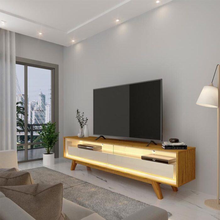 Rack Requinte Naturale/Off C/ Led 100% MDF TV até 65 Polegadas Larg. 1.72m - Gelius