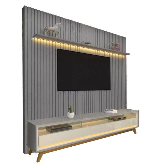 Painel até 85″ Nobre 230 Cinza + Rack Requinte 212 Cinza/Off White – GELIUS - Imagem 3