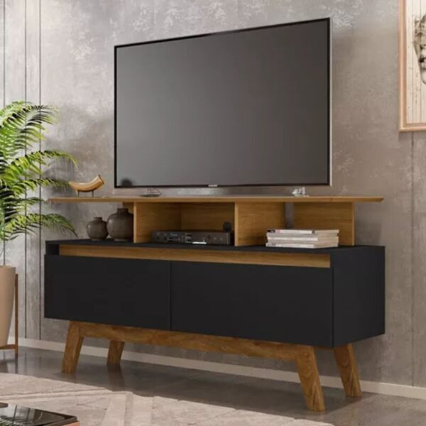 Rack Bancada Rubi Cinamomo/Preto TV até 50 Polegadas Larg. 1.20m - Bechara