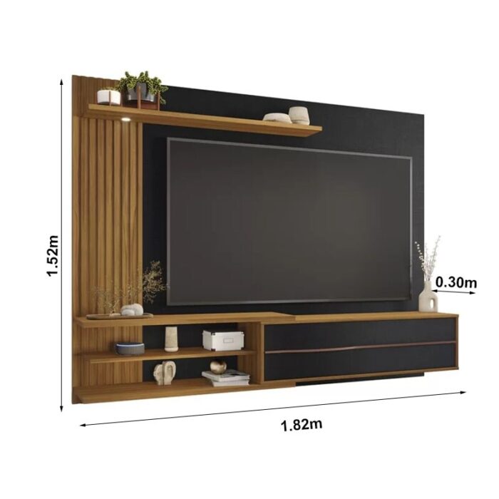 Painel NT 1355 Preto/Freijó Ripado C/ Led TV até 65 Polegadas Larg. 1.82m - Notável - Imagem 3
