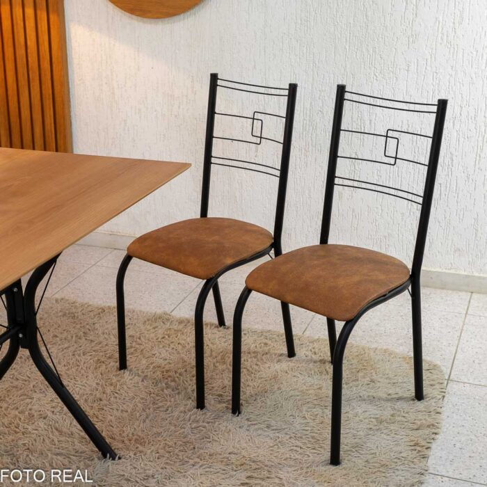 Mesa Paraty Base Cabo Frio Preto Tampo Madeirado 120×75 4 Cadeiras Paraty Assento Marrom - Teixeira - Imagem 4