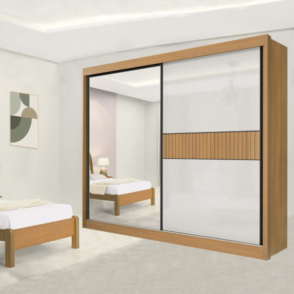 Guarda-Roupa Casal 2 Portas Titanium Ripado MDF Cinamomo/Off White Larg. 2.20m D Doro