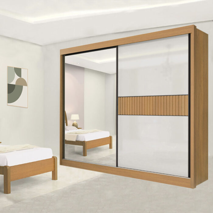 Guarda-Roupa Casal 2 Portas Titanium Ripado MDF Cinamomo/Off White Larg. 2.20m D Doro