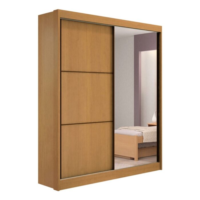 Roupeiro Atenas Cinamomo/Off 2 Portas C/ 1 Espelho 100% MDF Portas Flex Larg. 1.85m - D Doro - Imagem 5