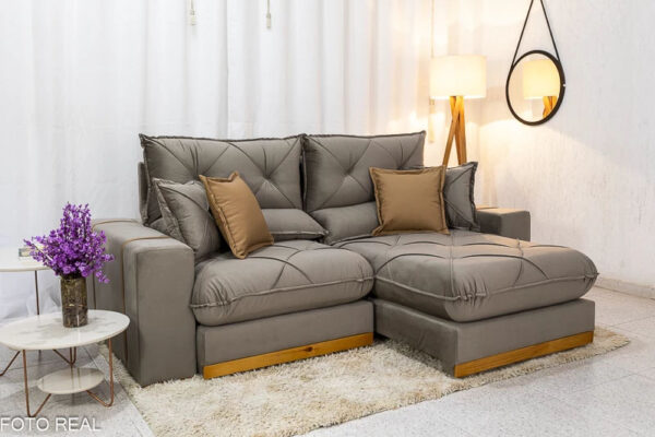 Sofá Retrátil Reclinável Gran Bello 2.00m Veludo Capuccino - D33 e Molas Ensacadas
