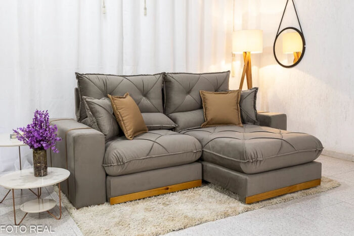 Sofá Retrátil Reclinável Gran Bello 2.00m Veludo Capuccino - D33 e Molas Ensacadas