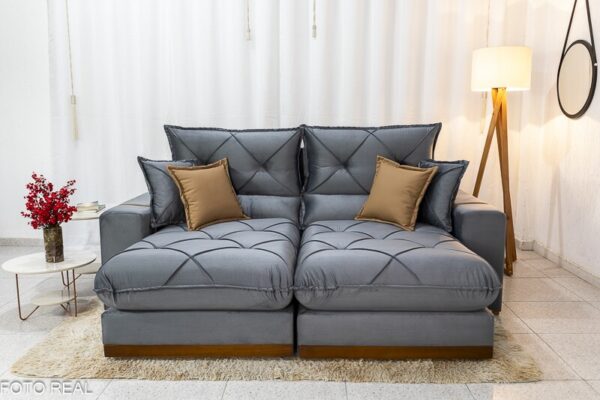 Sofá Retrátil Reclinável Gran Bello 2.50m Veludo Cinza 20 - D33 e Molas Ensacadas Pocket