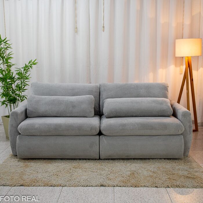 Sofá Retrátil e Cama Amaranto 2.30m Veludo Plush Prata - Sem Caixa - Imagem 6