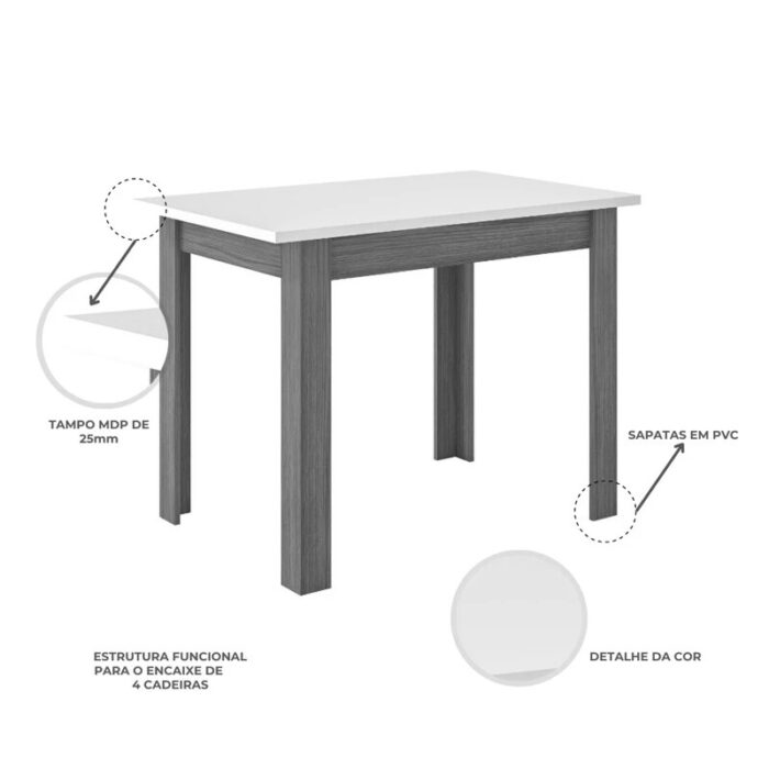 Mesa de Jantar Bellagio 108x68 Freijó Tampo Off 4 Cadeiras Clara Assento Savana - Poliman - Imagem 2