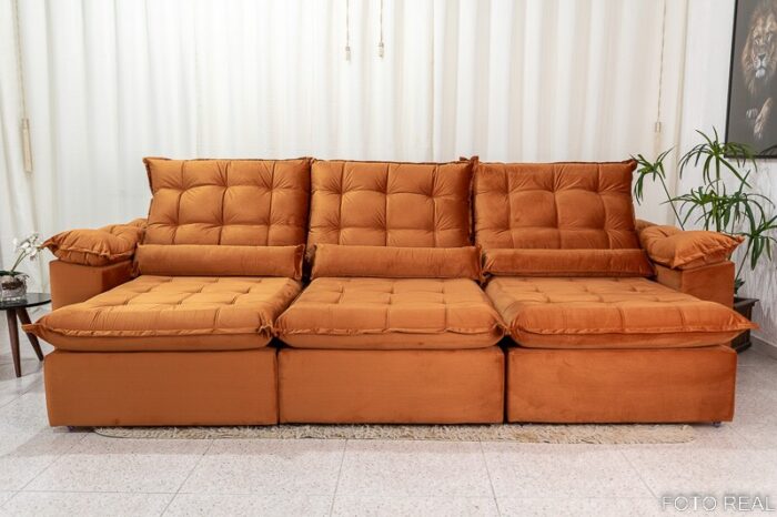 Sofá Retrátil Reclinável Emanuelly 3.20m Veludo Terracota 24 - D28 Soft - Imagem 4