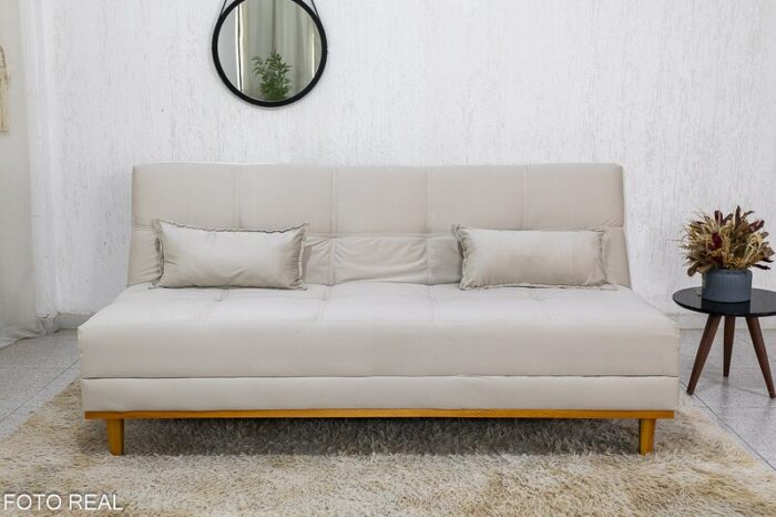 Sofá Cama Madrid Veludo Bege 2269 Larg. 1.80m - Molas Bonnel - Imagem 4
