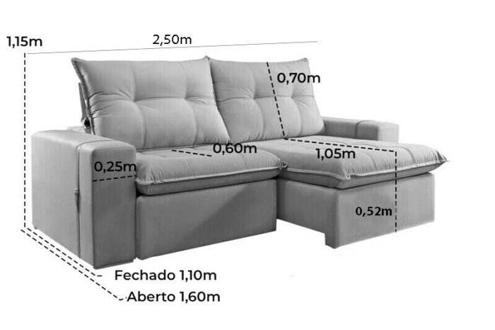 Sofá Retrátil Reclinável 2.50m Santiago Veludo Bege 525 - Molas Ensacadas - Imagem 9